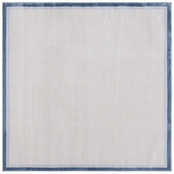 Prestige 7 ft. x 7 ft. Ivory/Blue Solid Border Square Area Rug