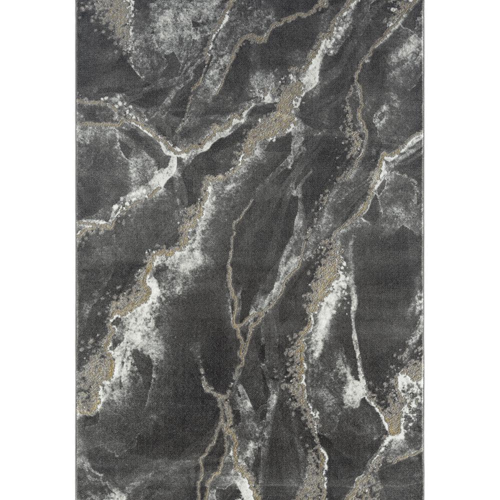 Luna Black 4 ft. x 6 ft. Abstract Polyester Area Rug