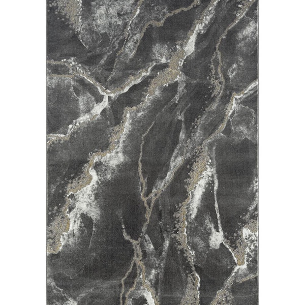 Luna Black 4 ft. x 6 ft. Abstract Polyester Area Rug