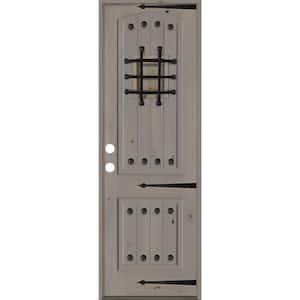 30 in. x 96 in. Mediterranean Knotty Alder Arch Top 2 Panel Right-Hand/Inswing Grey Stain Wood Prehung Front Door