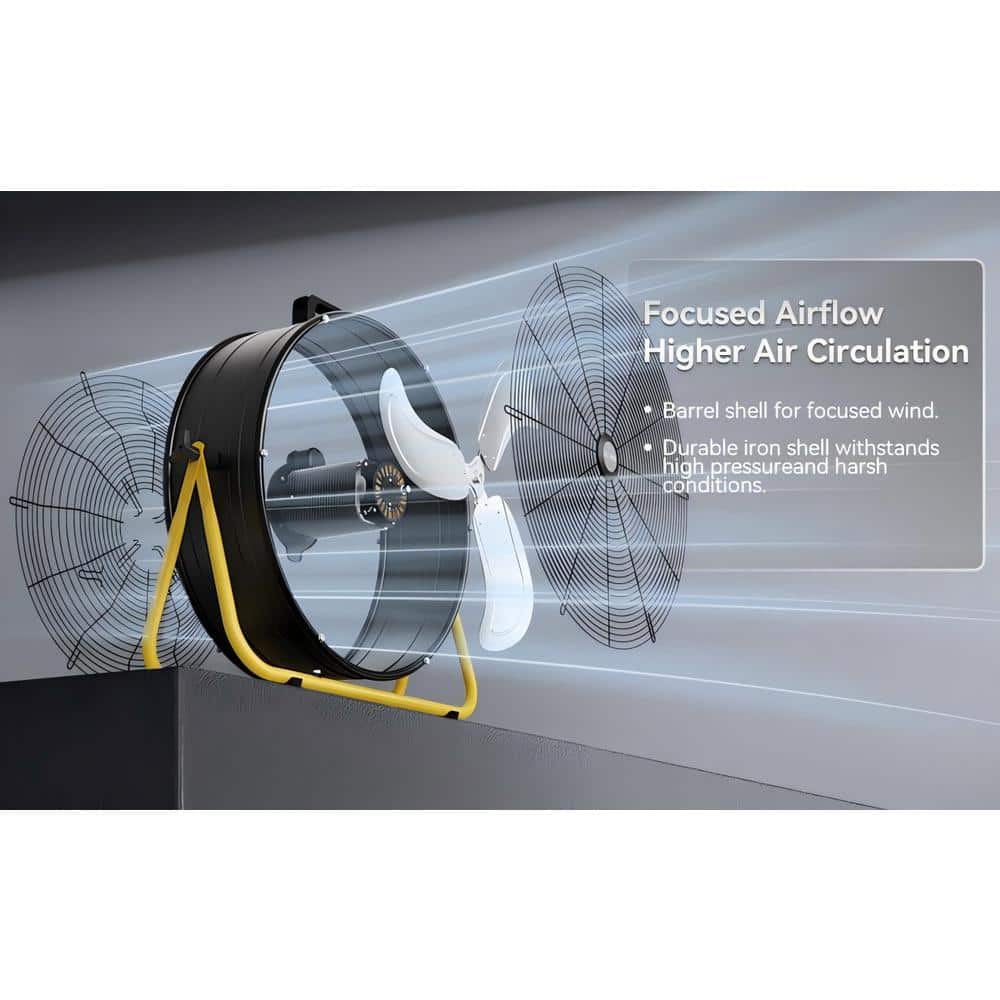 24-Inch Yellow and Black High Velocity Drum Fan with Steel Housing