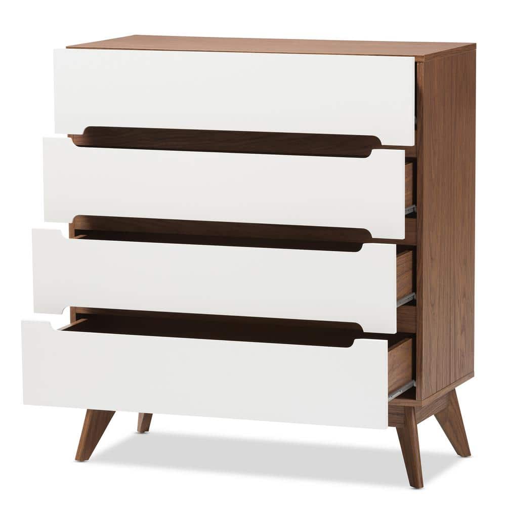 Calypso White and Walnut Mid-Century Modern 4-Drawer Chest