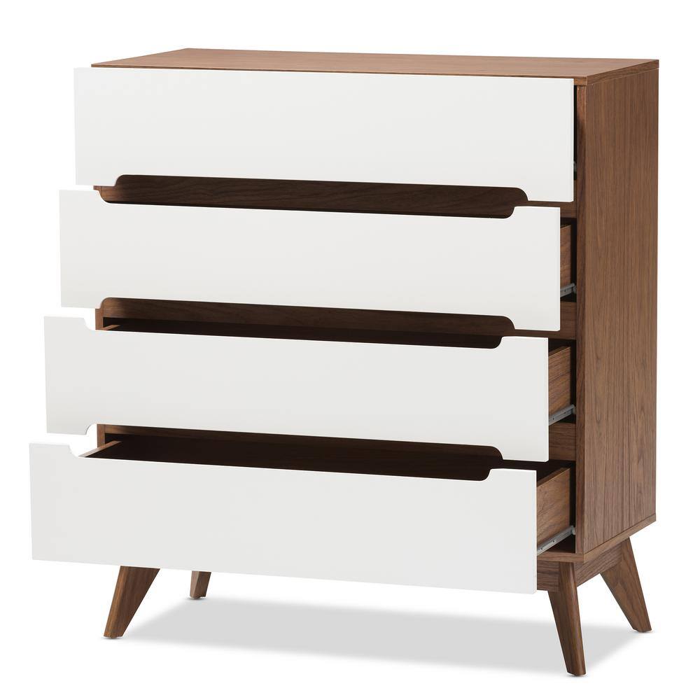 Calypso White and Walnut Mid-Century Modern 4-Drawer Chest