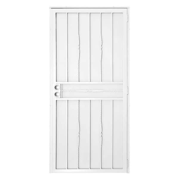 Unique Home Designs 36 in. x 80 in. Cottage Rose White Surface Mount Outswing Steel Security Door with Expanded Metal Screen