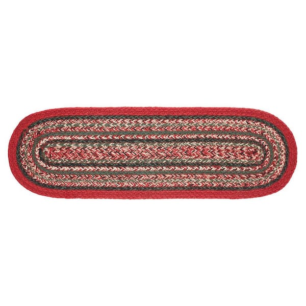 Forrester Indoor/Outdoor 8 in. W x 24 in. L Red Green Creme Oval Stripe PET Table Runner
