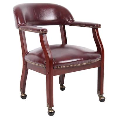 24 in. Width Big and Tall Oxblood and Mahogany Vinyl Guest Office Chair