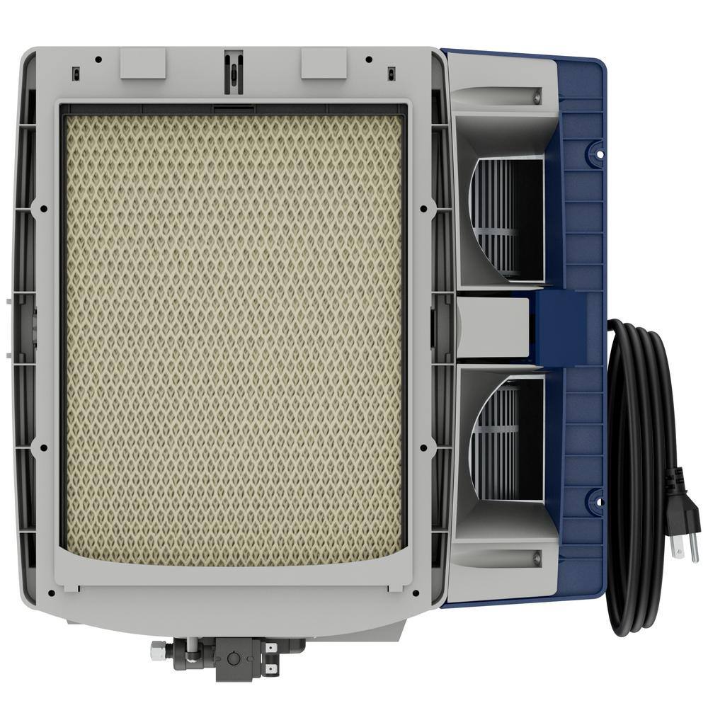 Whole-House White and Blue Evaporative Humidifier with Humidistat