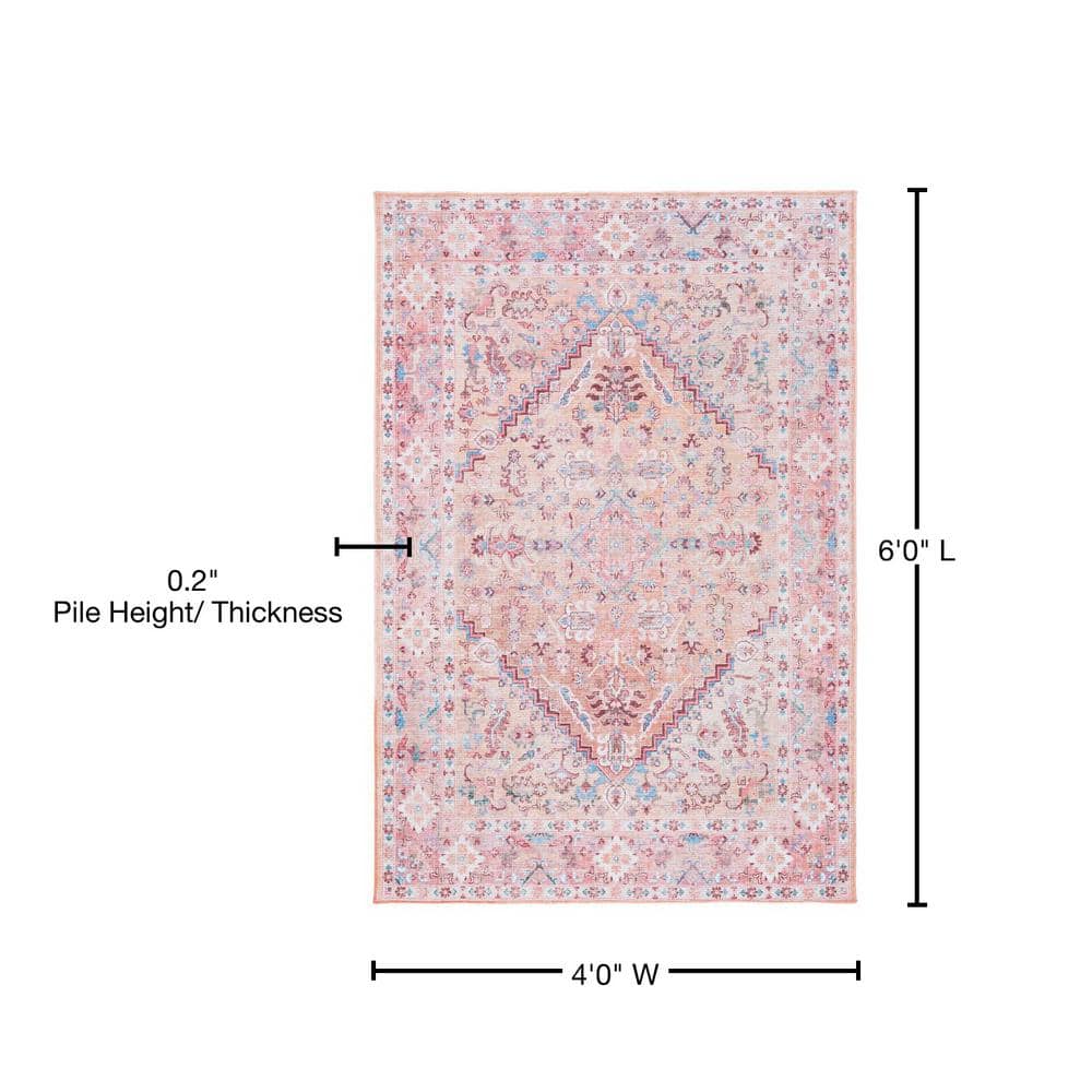 Beige and Pink Hand-Knotted Rectangular Area Rug 4' x 6'