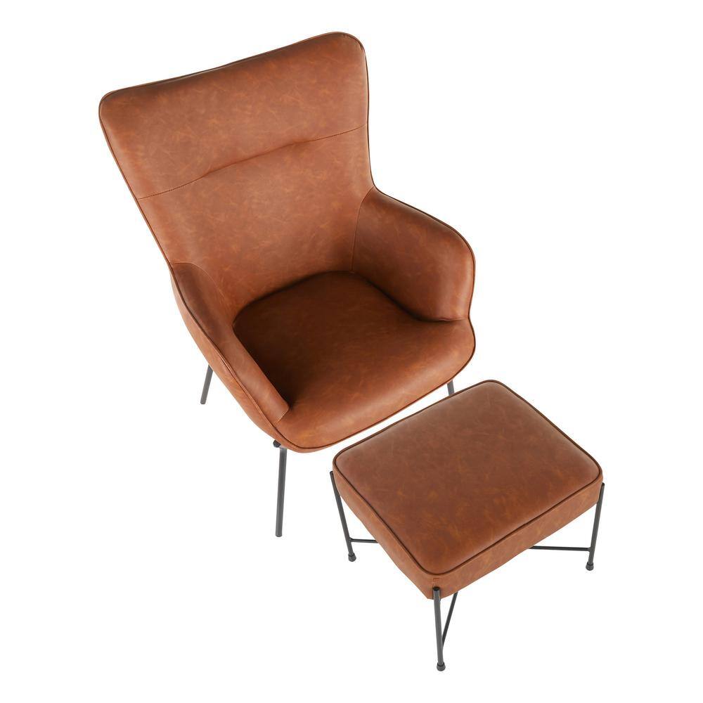 Camel Faux Leather Lounge Chair with Ottoman and Metal Legs