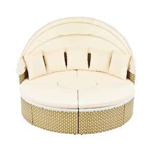 1-Piece Outdoor Patio Furniture Round Outdoor Sectional Sofa Set Rattan Wicker Daybed with Beige Removable Cushion