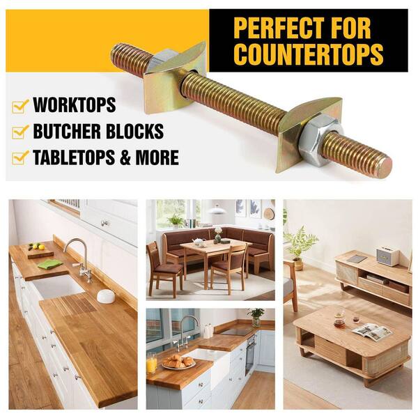 Countertop Connector Kit – Furniture Fastening Connectors With Curved & Rectangular Washers For Joining Countertops, Butcher Blocks & Draw Bolts