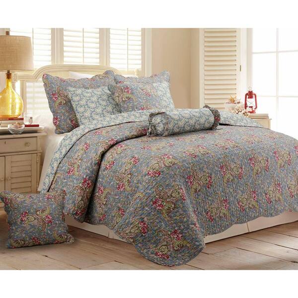 BEAUTIFUL COZY COTTAGE BROWN BLUE PINK GREEN VINE TAUPE MODERN STRIPE QUILT SET 
