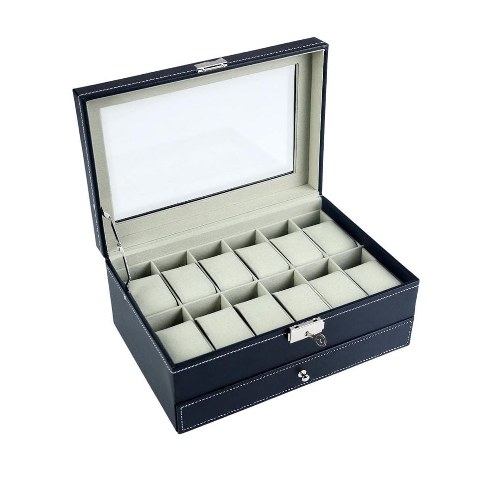 Vsmile 2-Tier Black Jewelry Storage Box, Storage Box for Necklaces