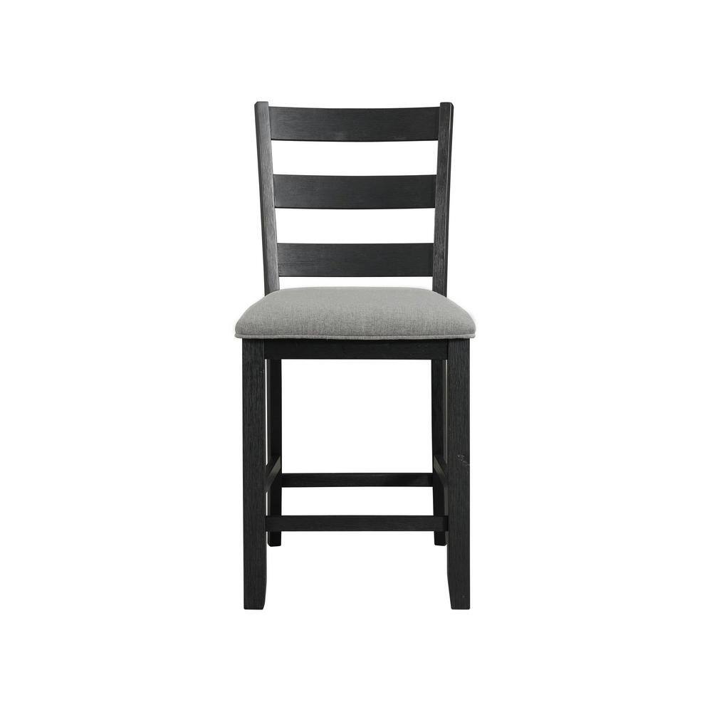Ladderback Black Wood Side Chair with Grey Upholstered Seat