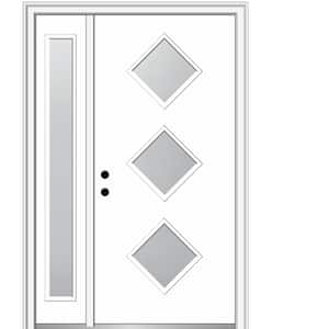 Aveline 48 in. x 80 in. Right-Hand Inswing 3-Lite Frosted Glass Primed Fiberglass Prehung Front Door on 4-9/16 in. Frame