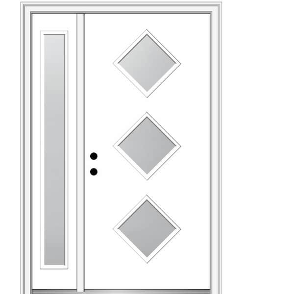 MMI Door Aveline 48 in. x 80 in. Right-Hand Inswing 3-Lite Frosted Glass Primed Fiberglass Prehung Front Door on 4-9/16 in. Frame