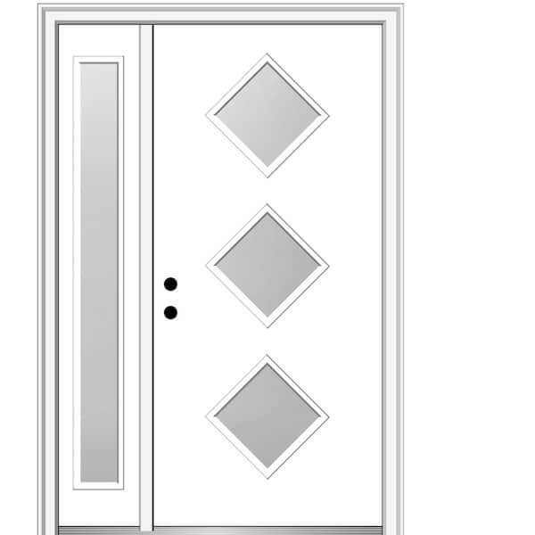 MMI DOOR Aveline 48 in. x 80 in. Right-Hand Inswing 3-Lite Frosted Glass Primed Fiberglass Prehung Front Door on 6-9/16 in. Frame