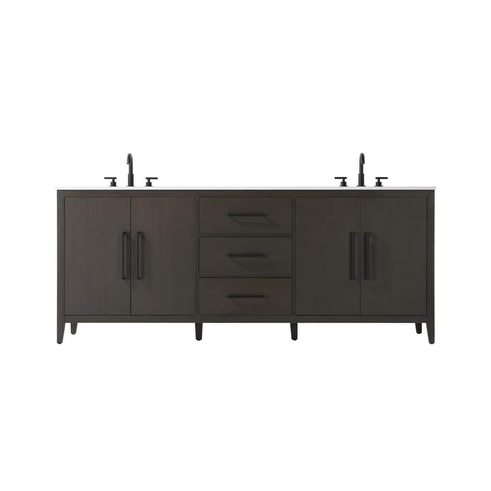 84 in. Double Sink Mocha Brown Bath Vanity with White Engineered Marble Top price history on PriceWatchPro