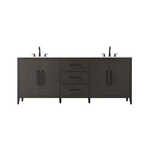 84 in. Double Sink Mocha Brown Bath Vanity with White Engineered Marble Top