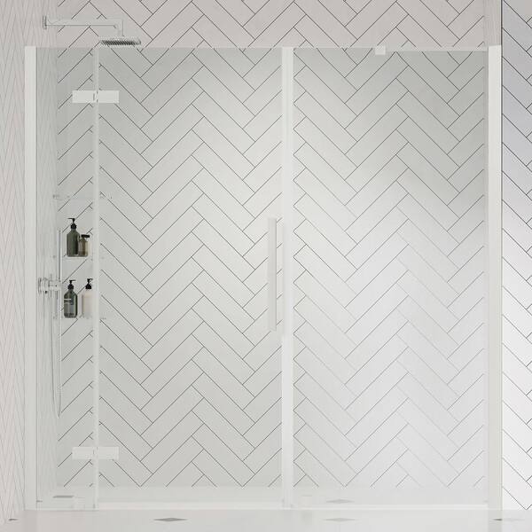 Ove Decors Tampa 75 3 8 In W X 72 In H Alcove Hinge Frameless Shower Door In Nickel The Home Depot