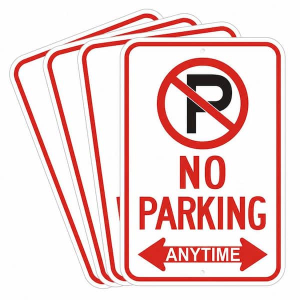4 Pack Reflective Aluminum Weatherproof No Parking Anytime Signs Arrow Graphics Easy Install Traffic Control