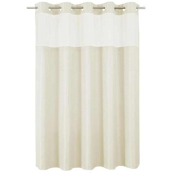 Waffle Shower Curtain with Snap in Liner Set 75"L x 72"W, Ivory