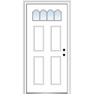 30 in. x 80 in. Left-Hand Inswing 1/4-Lite Clear 4-Panel Primed Fiberglass Smooth Prehung Front Door on 6-9/16 in. Frame