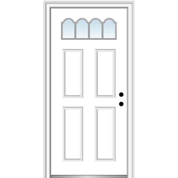 MMI DOOR 32 in. x 80 in. Left-Hand Inswing 1/4-Lite Clear 4-Panel Primed Fiberglass Smooth Prehung Front Door on 6-9/16 in. Frame