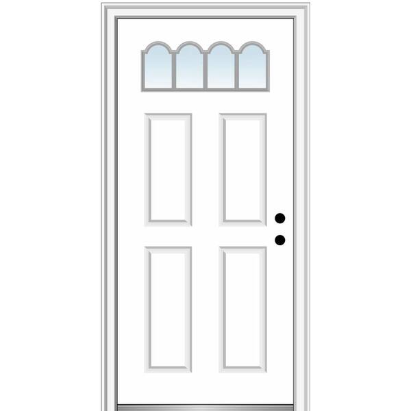 MMI Door 34 in. x 80 in. Left-Hand Inswing 1/4-Lite Clear 4-Panel Primed Fiberglass Smooth Prehung Front Door on 6-9/16 in. Frame