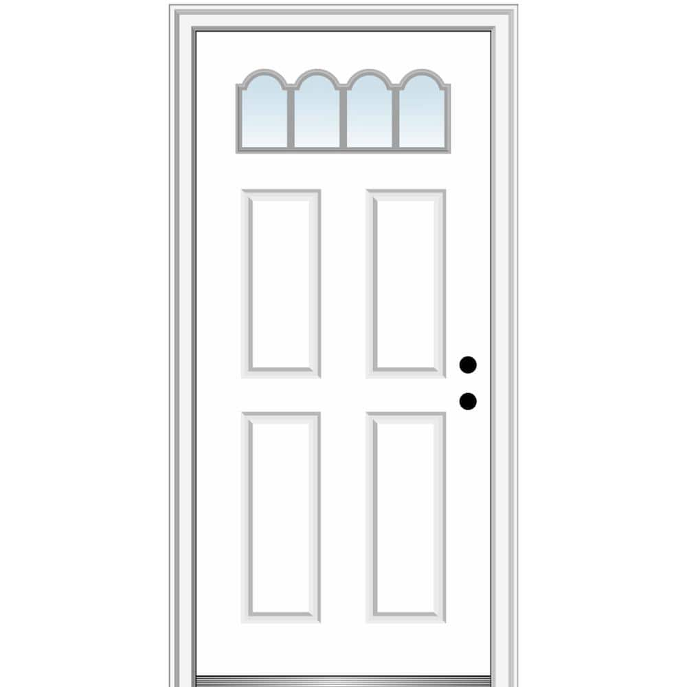 MMI Door 36 in. x 80 in. Left-Hand Inswing 1/4-Lite Clear 4-Panel Primed Fiberglass Smooth Prehung Front Door on 6-9/16 in. Frame