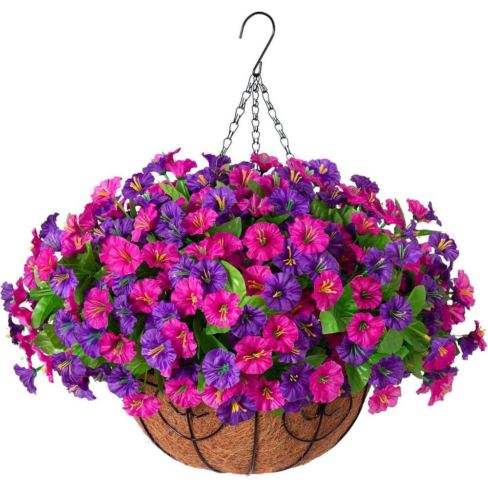 20.5 in. Multi-Colored Artificial Hanging Flowers with Basket