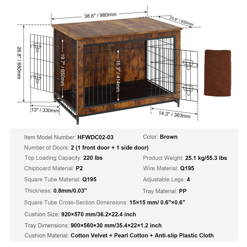 Rustic Brown Rolling Wooden Pet Crate Table
