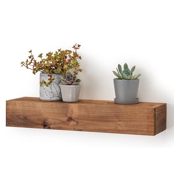 6 25 In X 24 In X 4 In Walnut Solid Wood Floating Decorative Wall Shelf With Brackets Mfflt24 Sw The Home Depot