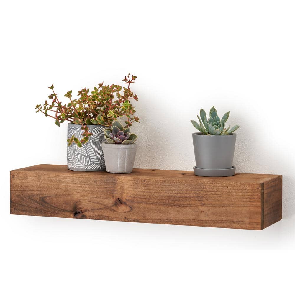 6.25 in. x 24 in. x 4 in. Walnut Solid Wood Floating Decorative Wall-Shelf 
