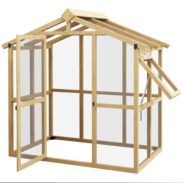 77.5 in. x 47.25 in. x 80 in.  Polycarbonate, Fir Wood Natural Wood Polycarbonate Greenhouse