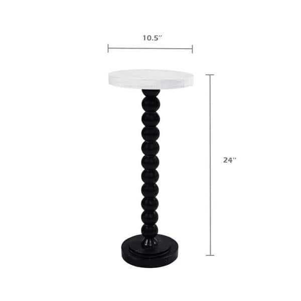 Small Round White and Black Wood Pedestal End Table