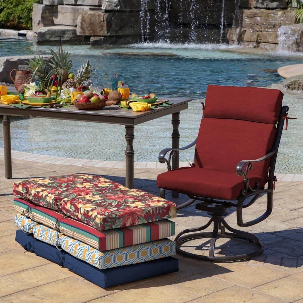 Ruby Red Polyester Outdoor Highback Dining Chair Cushion