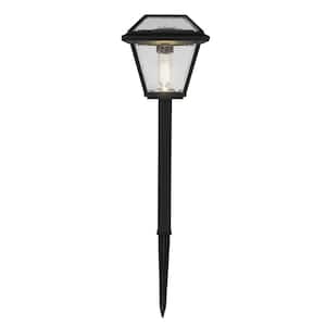 Warrenton 13 Lumens Black LED Outdoor Solar Path Light with Glass Top, Seedy Glass and Vintage Bulb (4-Pack)