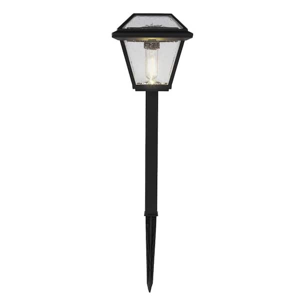 Hampton Bay Warrenton 13 Lumens Black LED Outdoor Solar Path Light with Glass Top, Seedy Glass and Vintage Bulb (4-Pack)