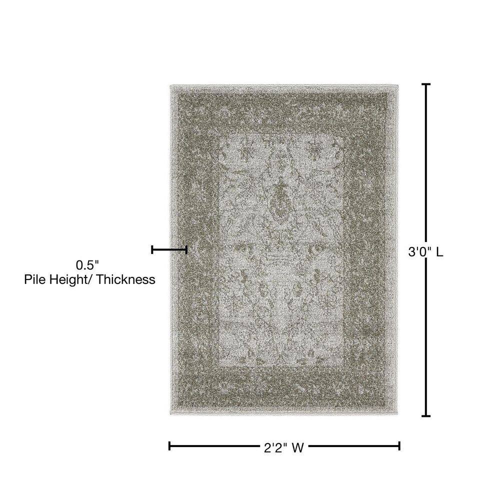 Light Gray Floral Synthetic Reversible Rectangular Rug 2x3 ft