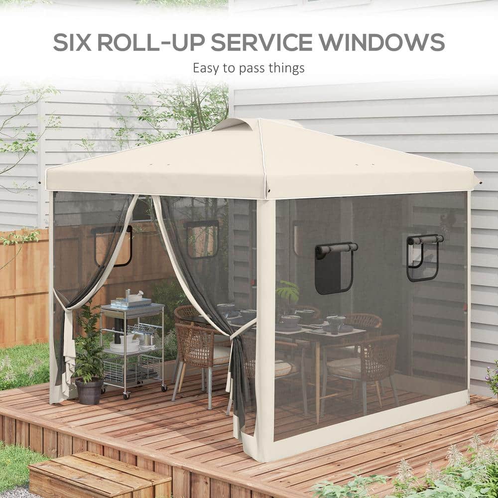 Beige 10' x 10' Pop Up Canopy Tent with Mesh Curtains