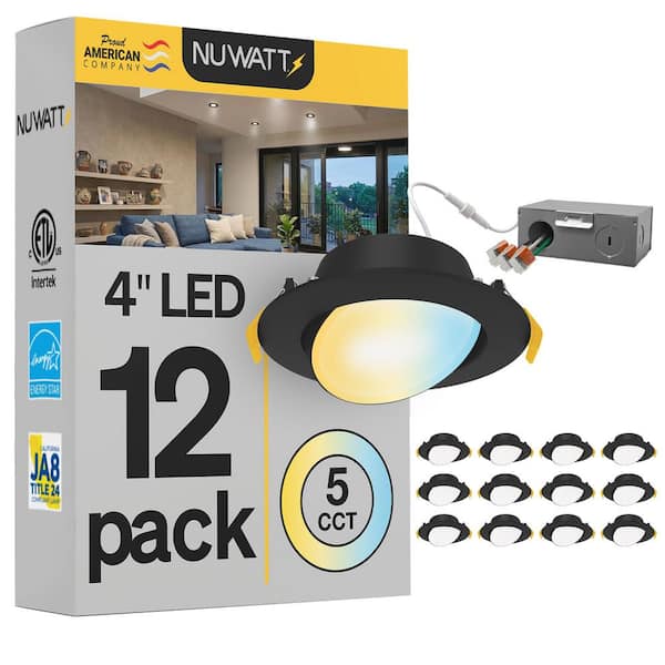 4 in. Canless 2700K-5000K 5 CCT New Construction Integrated LED Recessed Light Kit in Black (12-Pack)