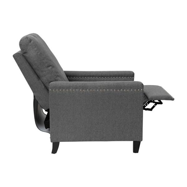 Taylor + Logan 27 in. W Gray Upholstered Transitional Style Pillow Back Recliner with Accent Nail Trim and Pushback Recline, Light Gray