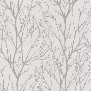 Delamere Pewter Tree Branches Vinyl Peelable Roll (Covers 56.4 sq. ft.)