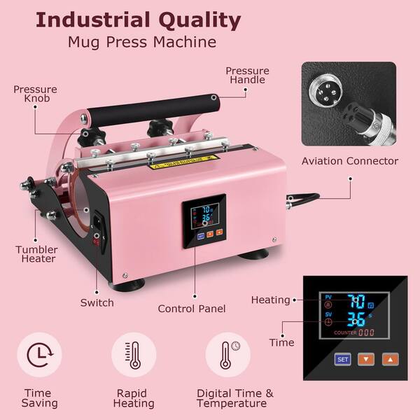 SEEUTEK Tinay 5 in 1 Pink T-Shirt Heat Press Machine 12x15 Inch 360° Swing  Away Digital with 30oz Tumbler Attachment BZ-1514 - The Home Depot