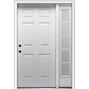 53 in. x 81.75 in. 6-panel Right Hand Inswing Classic Primed Fiberglass Smooth Prehung Front Door with One Sidelite