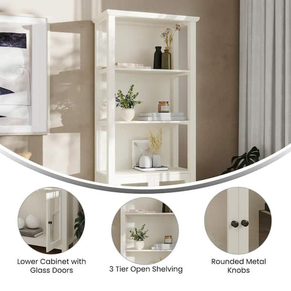 Wood Storage Cabinet with 3-Tier Open Adjustable Storage Shelves, Drawers  and Metal Knobs, Cabinet with Door and Shelf