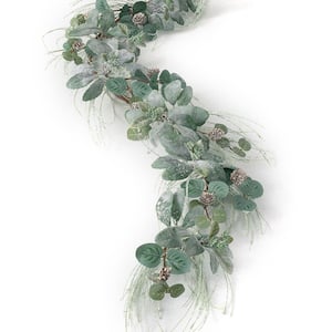 5.5 ft. Green Iced Pine and Lamb Ear and Eucalyptus Unlit Artificial Christmas Garland
