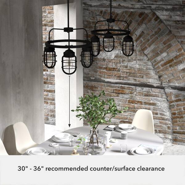 Hunter Starklake 3-Light Natural Iron Wagon Wheel Chandelier with Caged Metal Shades