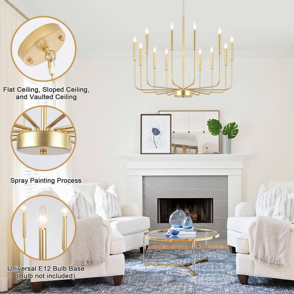 Gold 12-Light Linear Candle Metal Chandelier